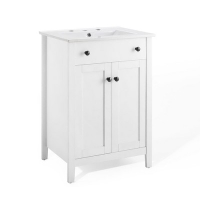 Modway Nantucket 24" Bathroom Vanity - White Wood Modern Cabinet with Storage (Sink Basin Not Included)