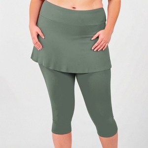 Calypsa Women's Plus Size Chlorine Resistant Skirted Swim Capris - 1 of 2