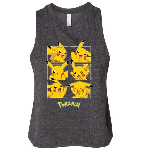 Women's Pokémon Pikachu Grid Graphic Racerback Tank - Heather Charcoal - Medium - 1 of 3