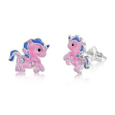 Chanteur Hypoallergenic Kids Jewelry Accessories Unicorn Enamel CZ White Gold Palladium Plating Stud Earrings Surgical Titanium Posts