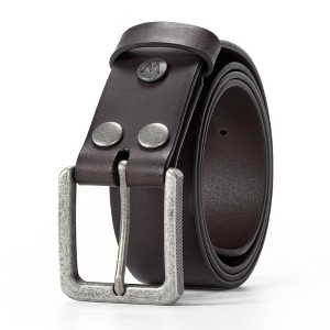 Men's Sleek Square Center Bar Buckle Genuine Leather Belt, 38mm, Gift for Him - Wrangelr - 1 of 4