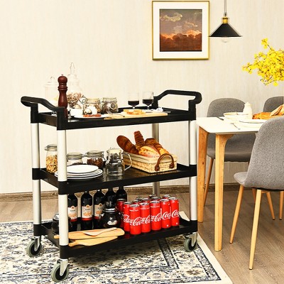 Black and Silver 3-Shelf Aluminum Utility Cart with Casters