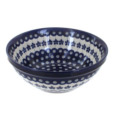 Blue Rose Polish Pottery Flowering Peacock Medium Serving Bowl