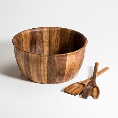 Kalmar Home 13-Inch Acacia Wood Extra Large Salad Bowl with Servers