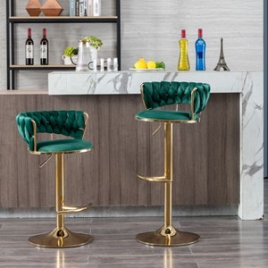 CAVINAS 24"-32"Luxury Velvet Bar Stools,Set of 2,Swivel Barstools with Adjustable Lifting,Counter Height Stools,Woven Back&Footrest - 1 of 4