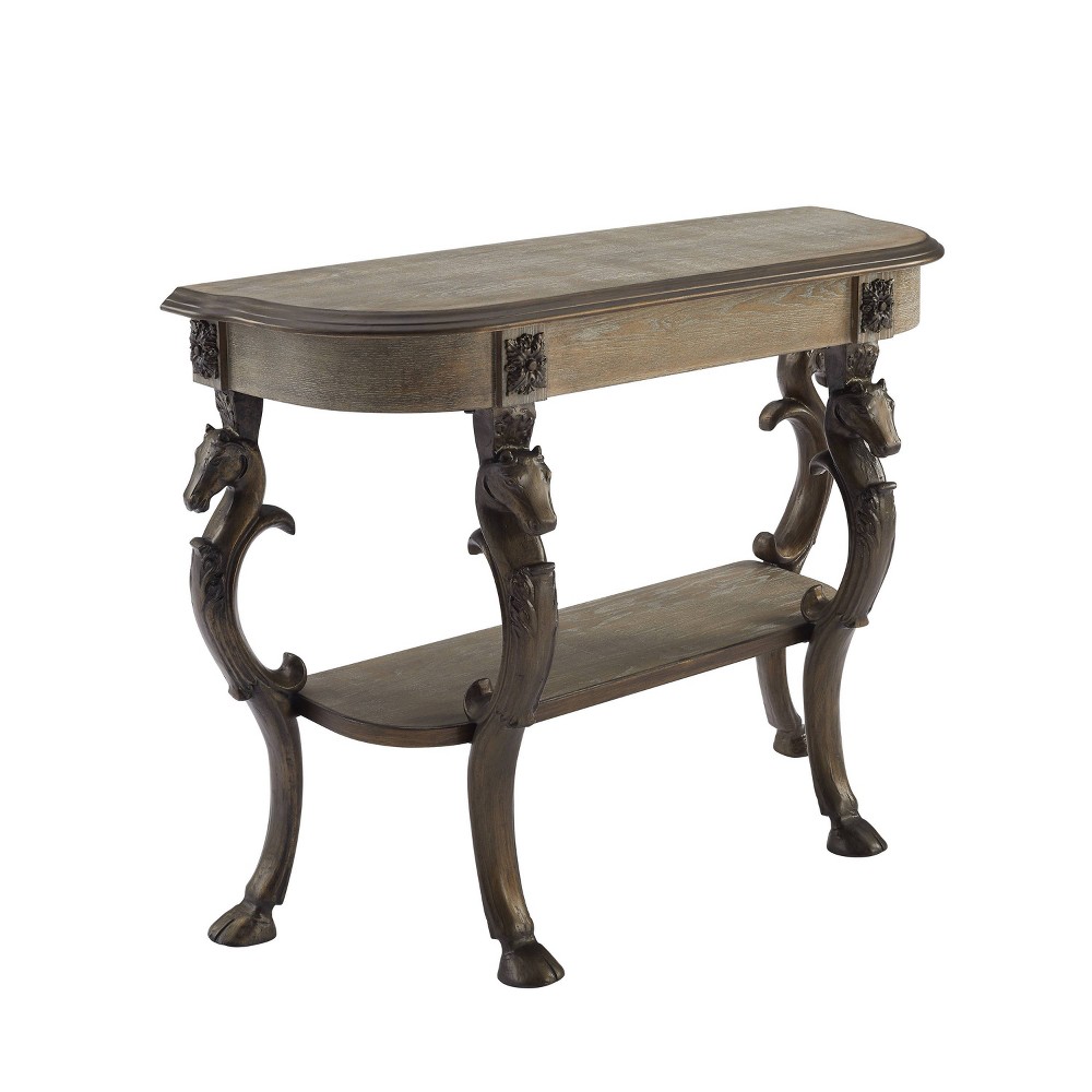 Photos - Dining Table 42" Wyatt Traditional Demi Lune Console Table Iron Horse Detail Pewter - P