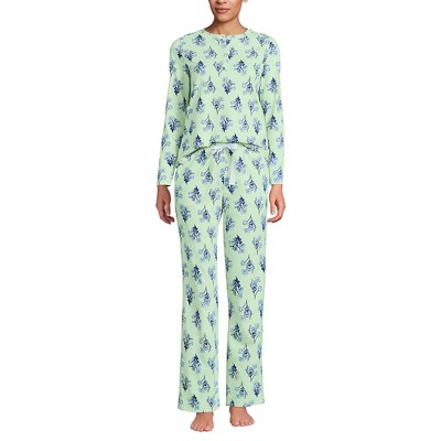 Lands' End Women's Petite Knit 2 Piece Pajama Set - Long Sleeve Top and Pants