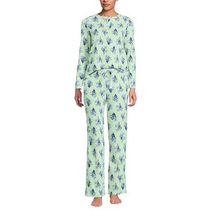 Lands' End Women's Petite Knit 2 Piece Pajama Set - Long Sleeve Top and Pants - 1 of 4