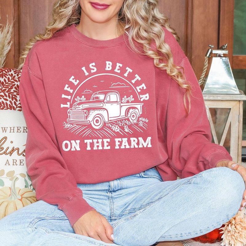 Simply Sage Market Women's Garment Dyed Better On The Farm Truck Graphic Sweatshirt, 3 of 4