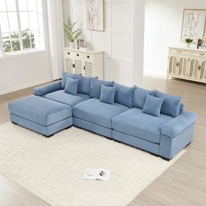 Oversized 130" Corduroy Cloud Modular L-Shaped Sectional Sofa with Thick Cushion and Movable Ottoman, 4-Piece Free combination Sofa - 1 of 4