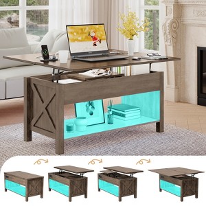 Buenhomino Lift Top Coffee Table with Storage for Living Room, Farmhouse Rectangular Coffee Tables with Hidden Compartment，Oak - 1 of 4