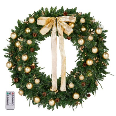 Syemin Wreaths 48in Christmas Wreath Artificial Xmas Wreath 450 PVC Tips for Front Door Gate Wall Xmas Party Decorations, Green, 5"*48"*48"