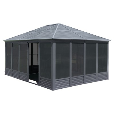 VisioGear Canopies and Gazebos, Patio Grill Canopy with Movable Screen Walls, Sun Room Pavilion Gazebo for Backyard, Gray, 199.21“*158.58”*121.61“