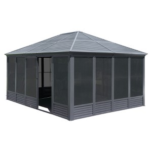 DOMETOUR 13x16.5FT Four Season Aluminum Gazebo with Steel Roof, Movable PVC Screen, Sliding Doors, for Patio/Backyard, Gray - 1 of 4