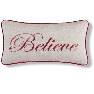 C&F Home "Believe" Cursive Script Cotton Blend Christmas Mini Accent Pillow 10" x 18.5" - 1 of 4