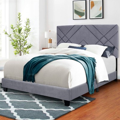 Queen Size Upholstered Platform Bed with Height-adjustable Headboard, Beige/Gray/Green, 4W -ModernLuxe