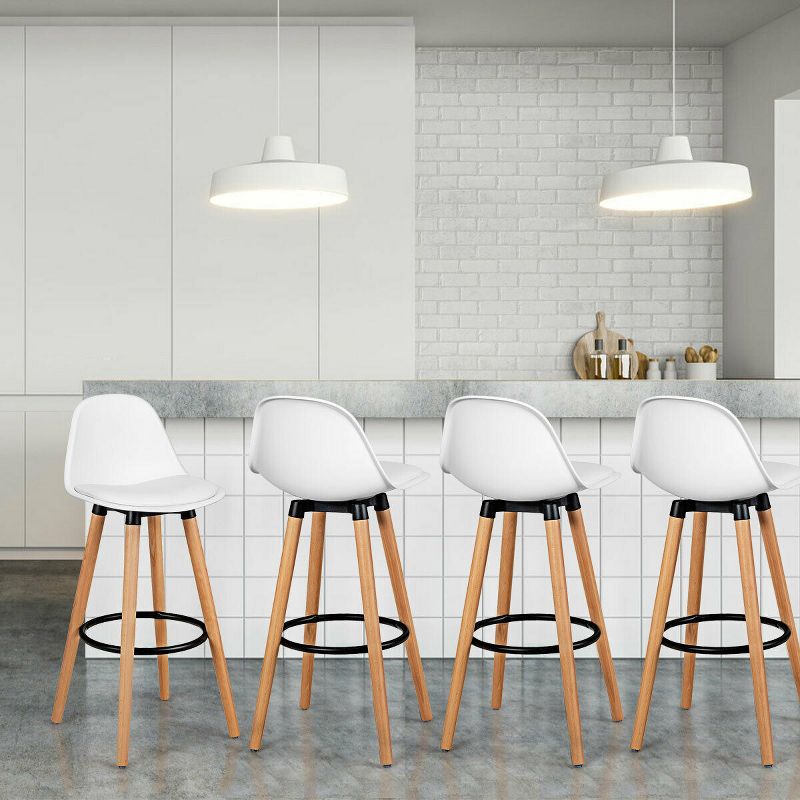 Tangkula Set of 4 Mid Century Barstool 28.5" Dining Pub Chair w/Leather Padded Seat White/Black, 3 of 9
