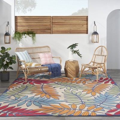 Sunny Aloha Multicolor Leaf 12' x 15' Flat-Woven Outdoor Rug