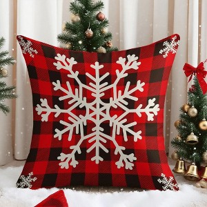 Lomsoe 2pcs Red Black White Plaid Snowflake Throw Pillow Covers - Winter Checkered Square Cases Sofa Bed Christmas Decor,Christmas Gift. - 1 of 4