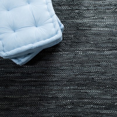 Blue and Natural Flatweave Cotton Cowhide Runner Rug