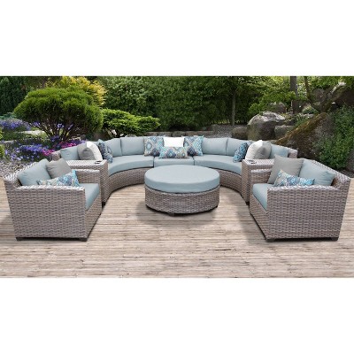 Florence 8pc Outdoor Curved Sectional Seating Group with Cushions - Blue - TK Classics