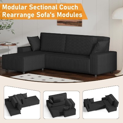 Corduroy Stripe 96 Inch Large Couch, Modern L Shaped Oversized Sectional Sofa with Deep Seat, Comfy Modular Couch