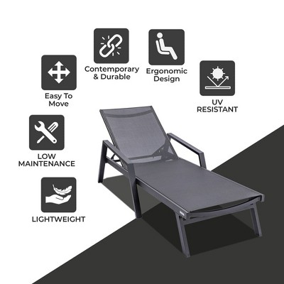 Black Aluminum Adjustable Patio Sling Chaise Lounge Chair