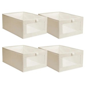 Racxily 4Pcs Foldable Linen Clothing Storage Bin with Visible Clear Window Convenient Handle Multipurpose Collapsible Storage Basket Closet - 1 of 4