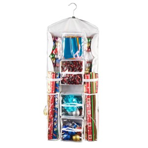 Elf Stor Double Sided Hanging Gift Wrap and Bag Organizer Stores it All: Clear Canvas Storage for Ornaments & Gift Bags - 1 of 4