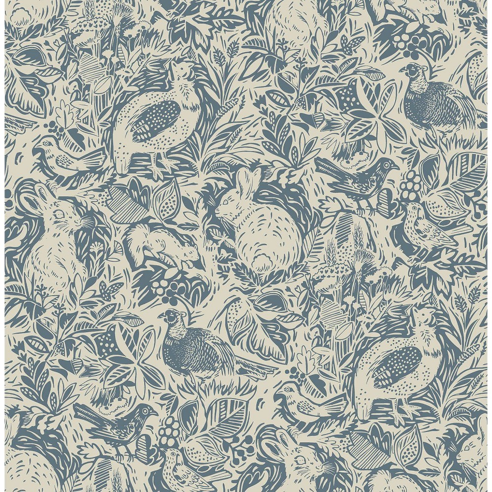 Photos - Wallpaper Nu Terrene Peel & Stick  Blue: Removable Vinyl, Abstract Rabbit Pattern, Self-Adhesive, 30.75 Sq Ft Covera