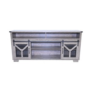 Gulches 65.3" Farmhouse TV Stand with Iron Mesh Barn Doors, Country Grey Media Console for TVs Up to 75", Rustic TV Cabinet with Y-Shaped Decor - 1 of 4