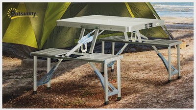 Aosom Picnic Folding Table With Seats Outsunny Folding Aluminum
