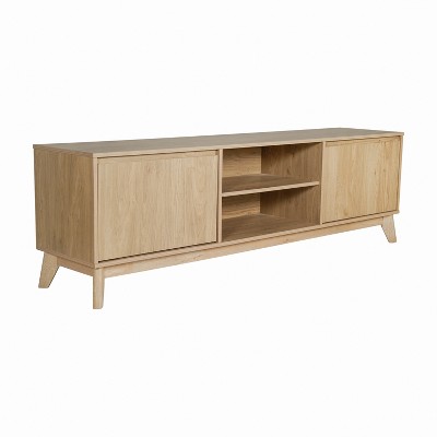 Light Natural Oak 71" Mid-Century Modern TV Stand with Cabinet