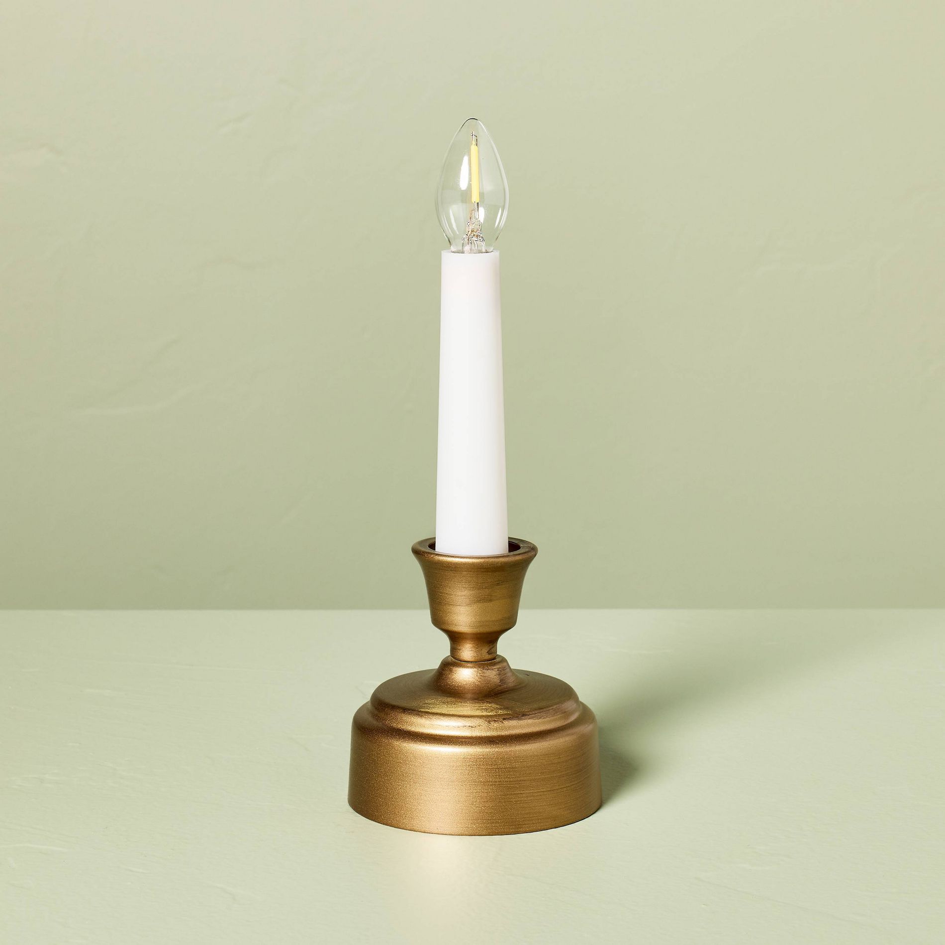 8" Flameless Christmas Window Taper Candle Brass - Hearth & Hand™ with Magnolia
