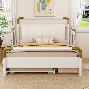 Whisen Queen Size Platform Bed with PU Leather Headboard, Trundle and 2 Storage Drawers - 1 of 4