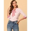 Allegra K Women's Floral Bow Tie V Neck Contrast Trim 3/4 Sleeve Vintage Blouse - 3 of 4