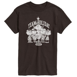 Men's - Peanuts - Snoopy Charlie Linus Sally and Lucy Team Holiday Spirit Short Sleeve Graphic T-Shirt - 1 of 4