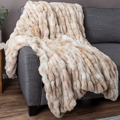 Cream Queen Ruched Faux Fur Machine Washable Blanket