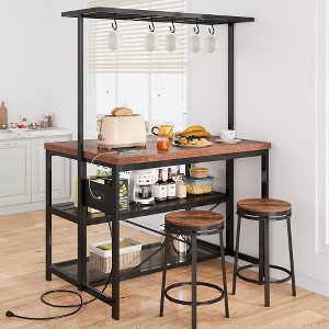 Kitchen Island with Storage, Bakers Rack with Power Outlet, Island Table for Kitchen,3 Tier Microwave Stand Oven Shelf,Large Coffee Bar Table - 1 of 4