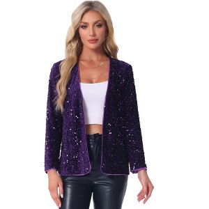INSPIRE CHIC Women's Open Front Long Sleeve Glitter Disco Party Sequin Cardigan - 1 of 4