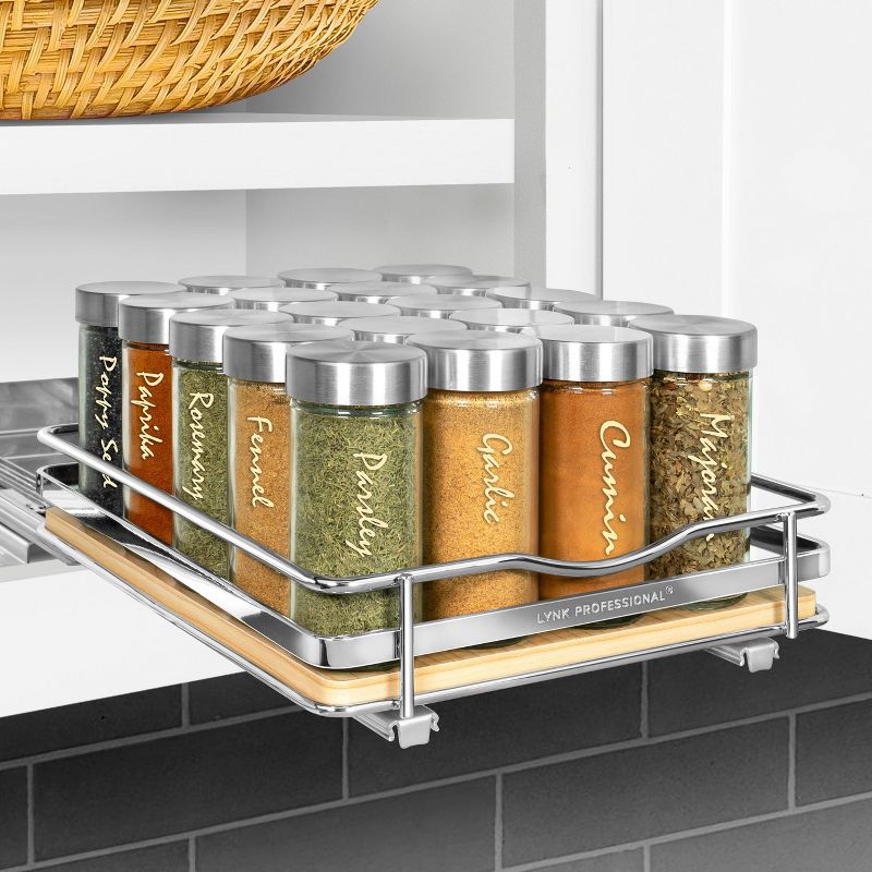 Lynk Professional Slide Out Vertical 8.25&#34; Single Metal/Wood Spice Rack Silver, 4 of 7