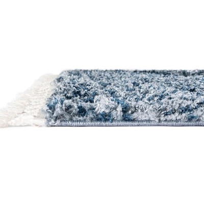 Blue and Light Blue Hygge Shag Rug with Fringe 2' 2" x 3' 1"