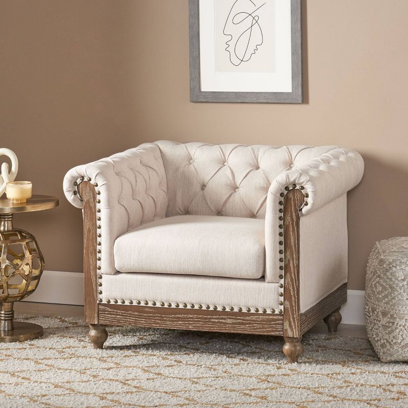 Castalia Chesterfield Tufted Fabric Club Chair with Nailhead Trim - Christopher Knight Home, 3 of 11