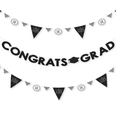 Big Dot of Happiness Silver - Tassel Worth The Hassle - 2021 Grad Party Letter Banner Decoration - 36 Banner Cutouts and Congrats Grad Banner Letters