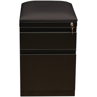 Black Steel Mobile Pedestal File Cabinet with Cushion Seat