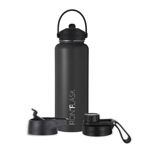 IRON °FLASK Sports Water Bottle - 40 Oz 3 Lids (Straw Lid), Leak Proof -  Stainless Steel Gym & Sport Bottles for Men, Women & Kids - Double Walled