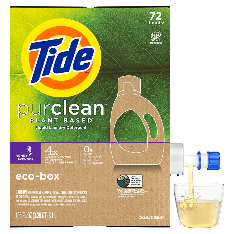 Tide Purclean Plant-based Honey Lavender Liquid Laundry Detergent Eco-Box HE Compatible - 105 fl oz, 1 of 12
