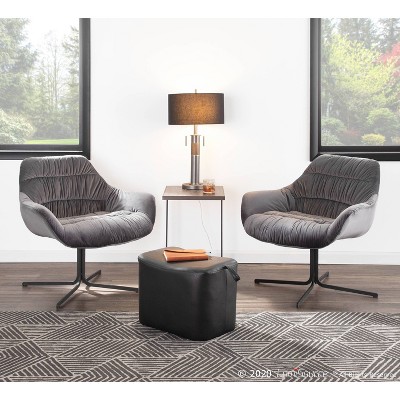 Contemporary Grey Velvet Swivel Accent Chair with Metal Base