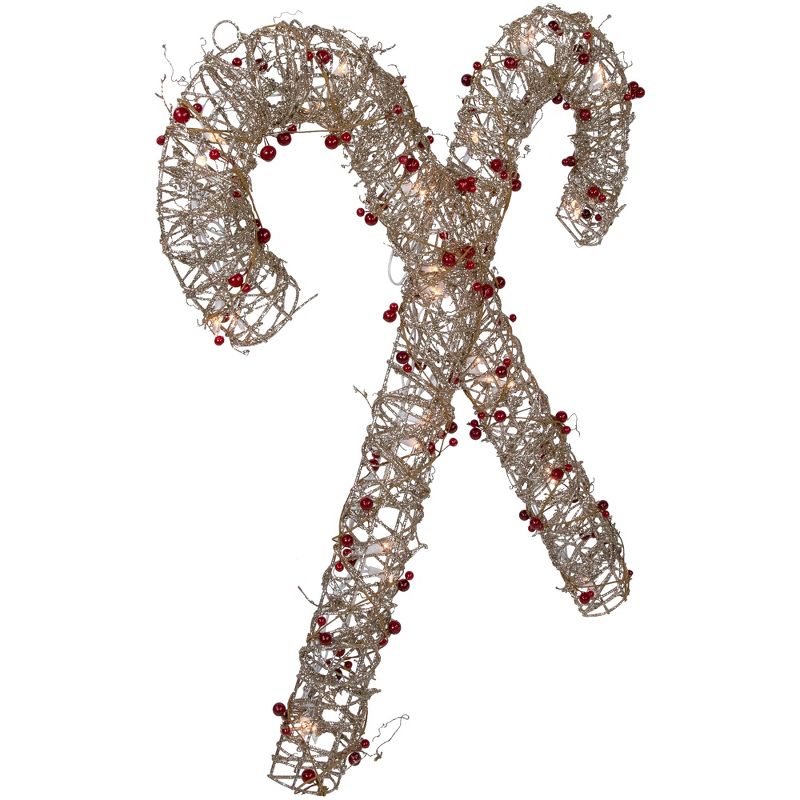 Northlight 25" Lighted Champagne Gold Glittered Rattan Double Candy Cane Christmas Outdoor or Window Decoration, 4 of 8