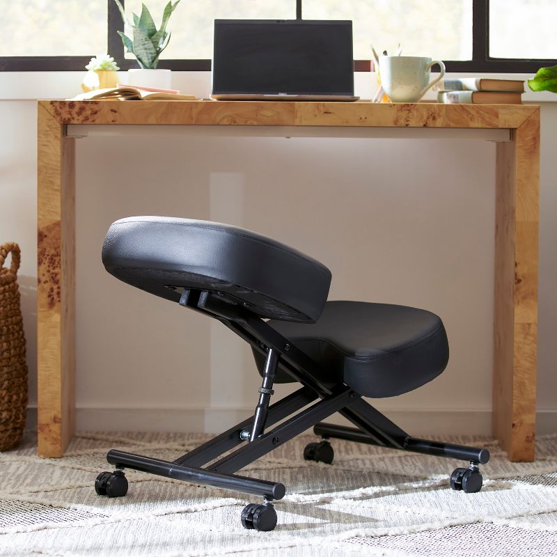 Jomeed  Modern Height Adjustable Ergonomic Support Rolling Home Office Kneeling Desk Chair with 3 Inch Padded Angled Seat, Black, 4 of 7